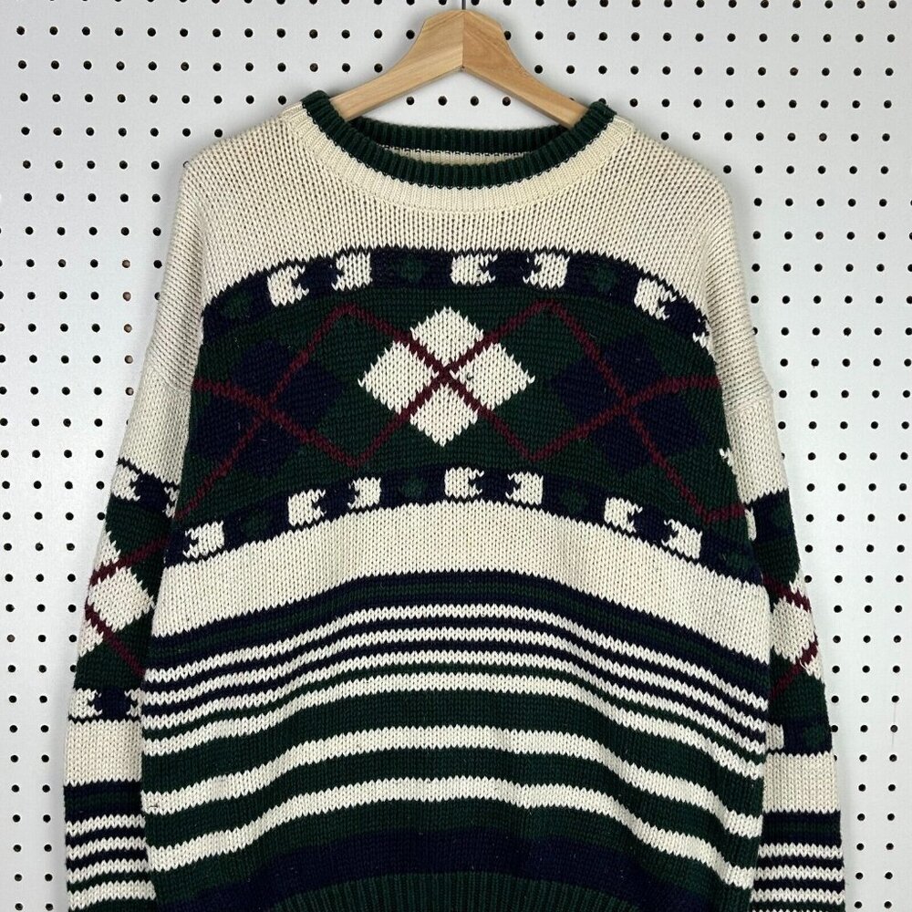 Structure Striped Chunky Knit Sweater Medium Golf Preppy Grandpa 90s Cable Vtg